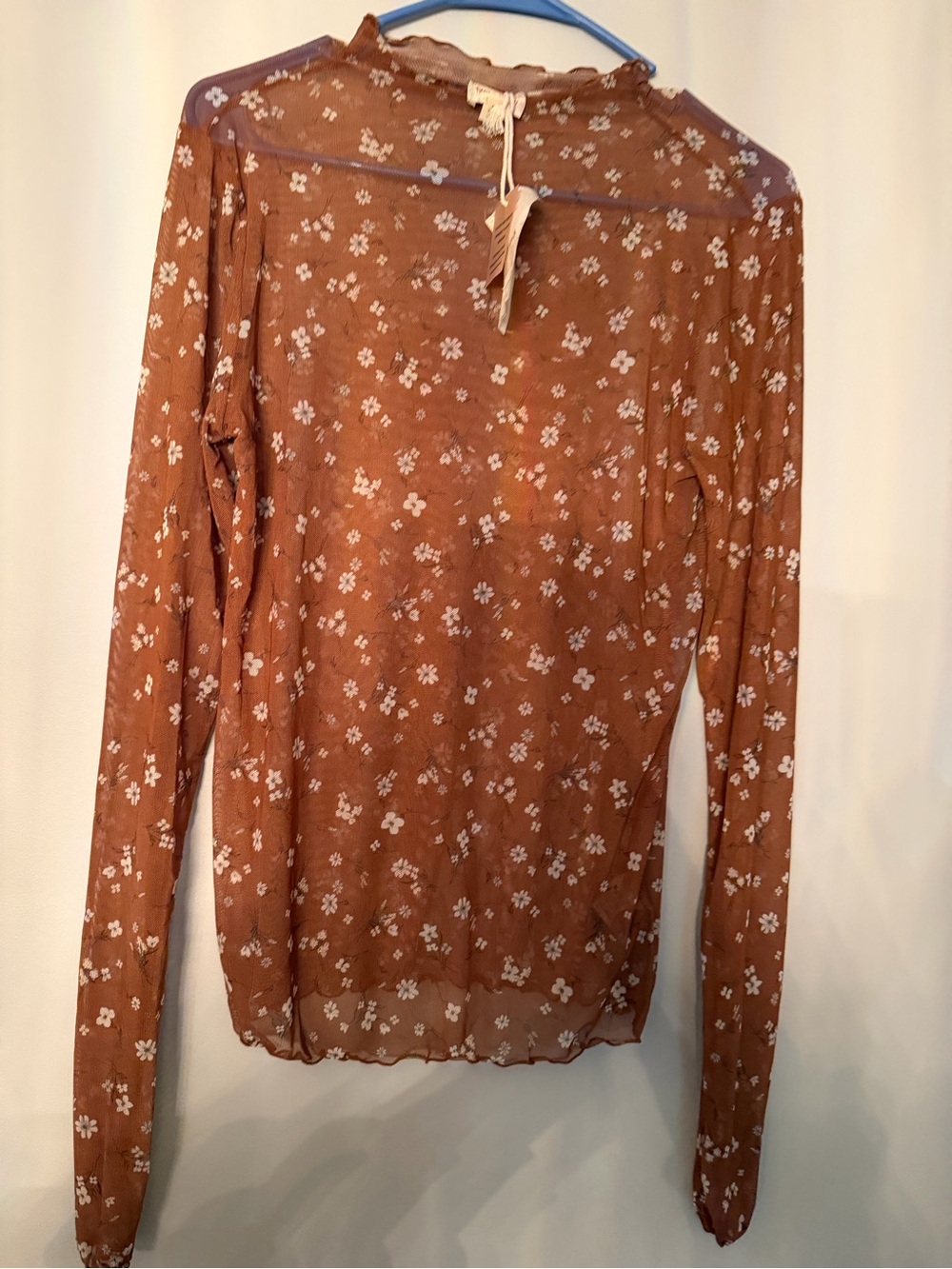 Hem & Thread Brown Sheer Floral Long-Sleeve Top